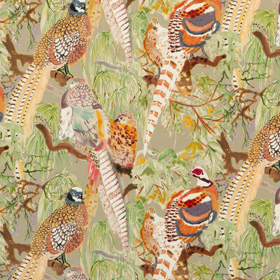 MULBERRY FD268.K102.0 GAME BIRDS VELVET STONE/MULTI Fabric - Eade's Wallpaper