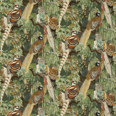 MULBERRY FD268.R102.0 GAME BIRDS VELVET FOREST Fabric - Eade's Wallpaper