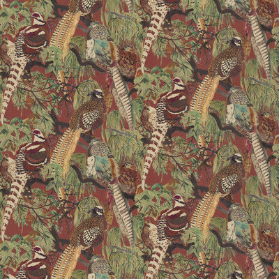 MULBERRY FD269.V54.0 GAME BIRDS LINEN RED/PLUM Fabric - Eade's Wallpaper