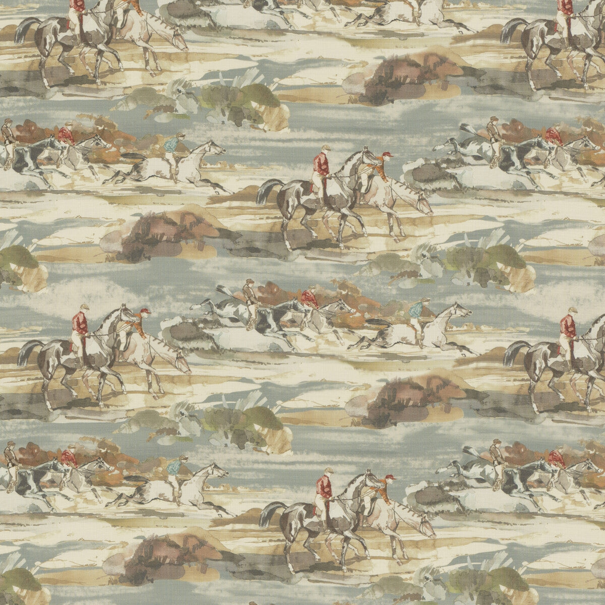 MULBERRY FD294.H57.0 MORNING GALLOP LINEN BLUE/SAND Fabric - Eade's Wallpaper