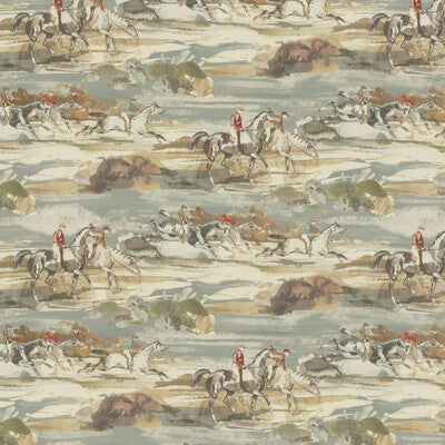 MULBERRY FD294.H57.0 MORNING GALLOP LINEN BLUE/SAND Fabric - Eade's Wallpaper