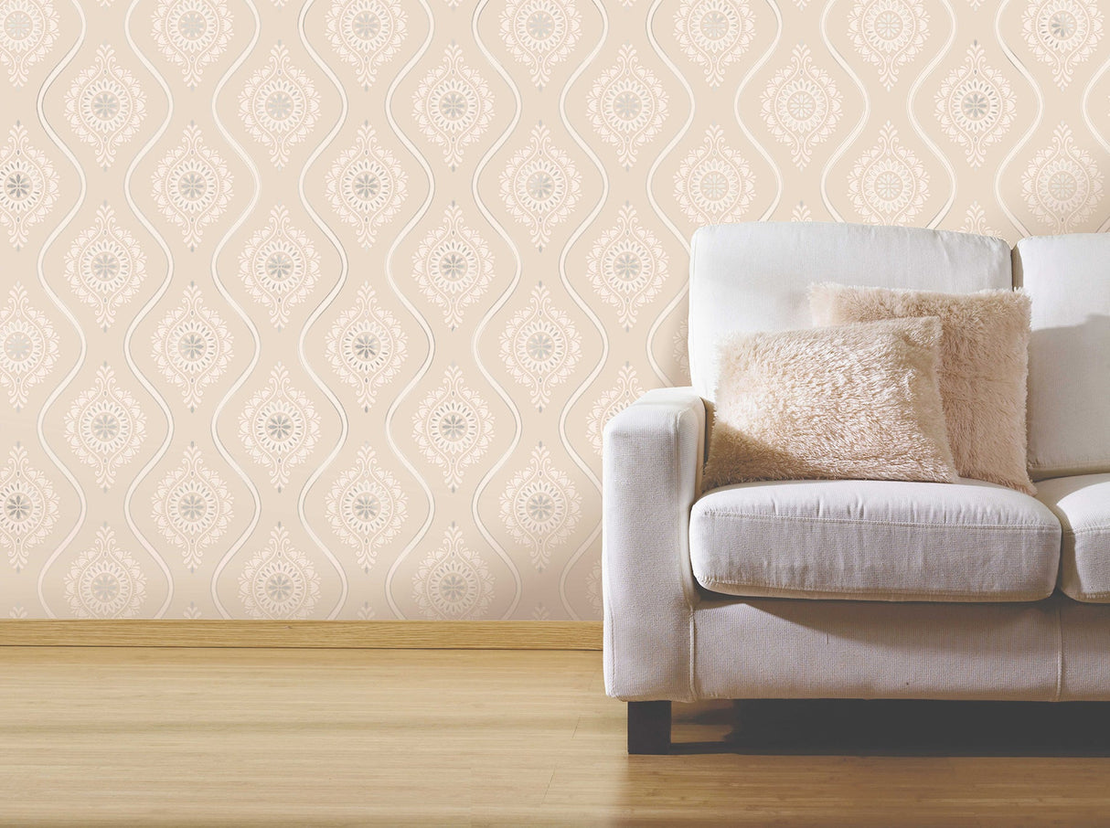Fine Decor FD40691S Beaumont Coral Ogee Wallpaper