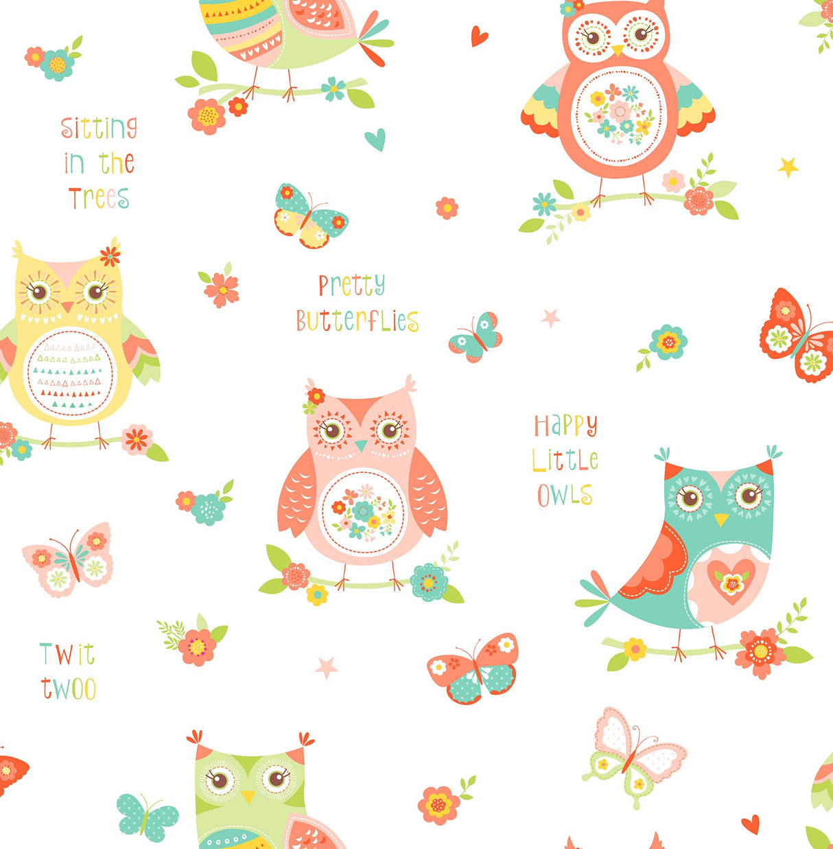 Fine Decor FD41923 Flynn White Owls Wallpaper