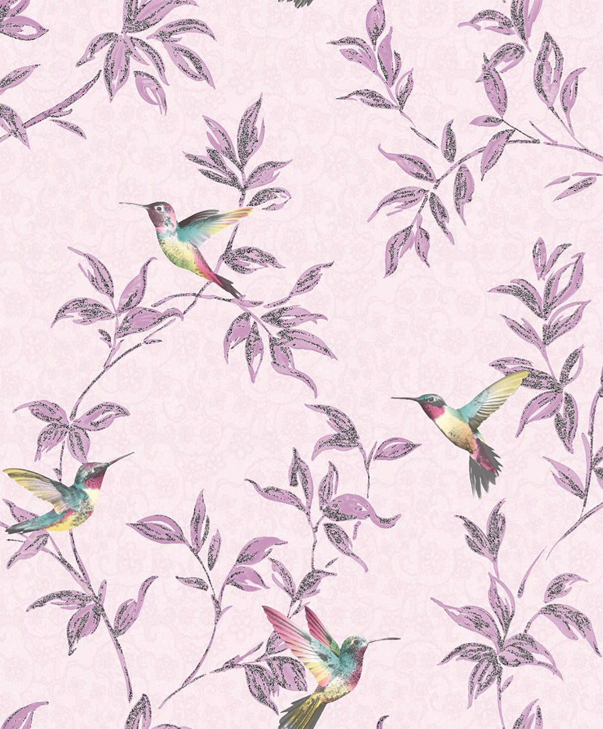Fine Decor FD41925 Persephone Purple Hummingbirds Wallpaper