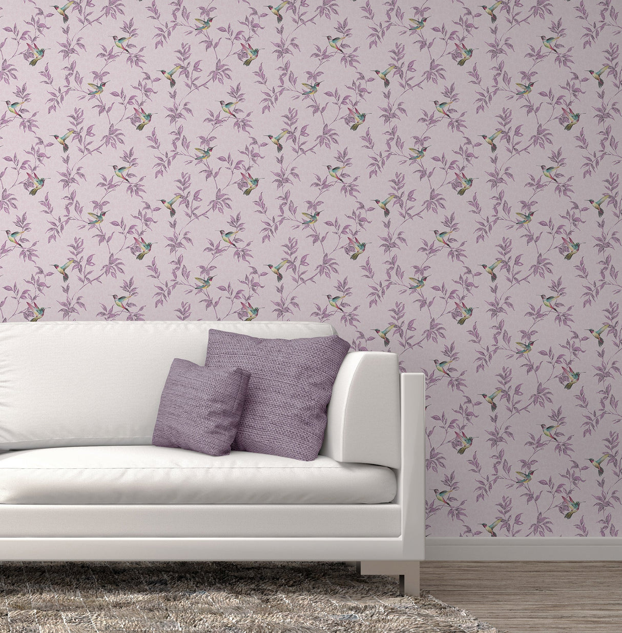 Fine Decor FD41925 Persephone Purple Hummingbirds Wallpaper