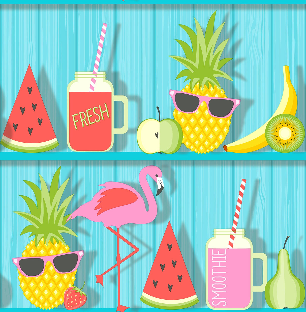 Fine Decor FD42210 Kids Teal Tropical Shelves Wallpaper