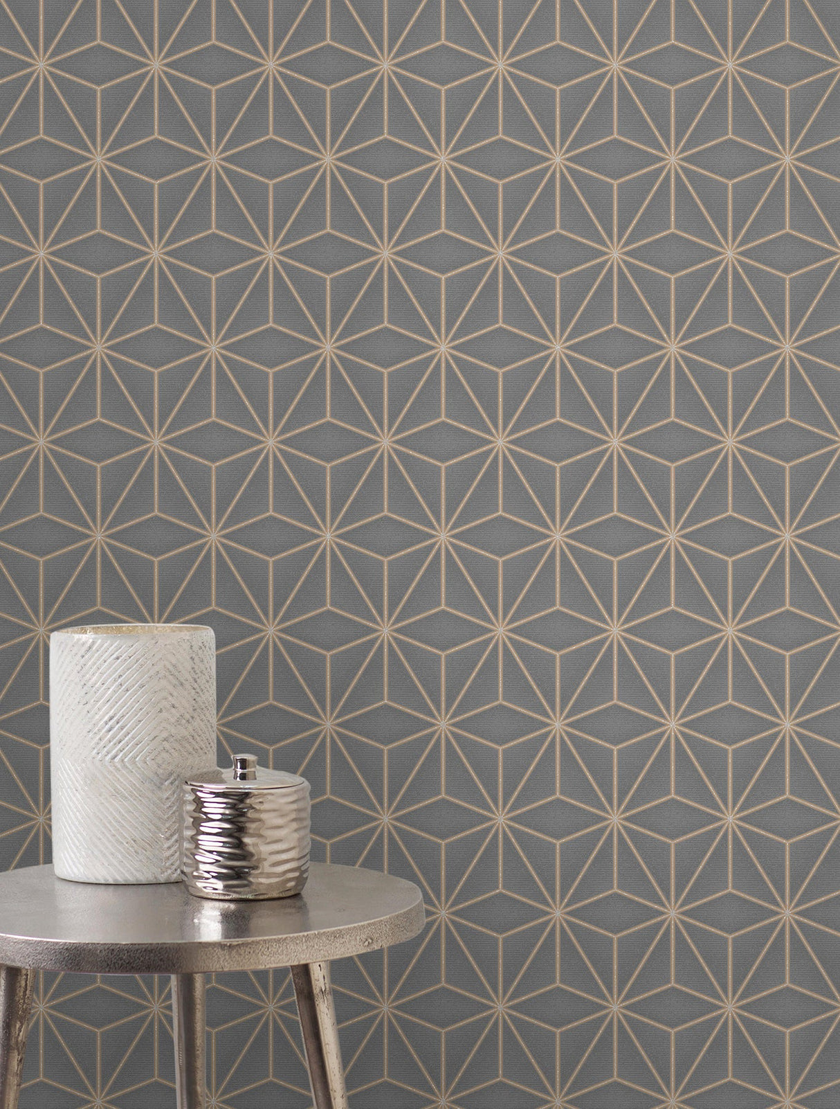 Fine Decor FD42350 Pulse Charcoal Star Geo Wallpaper