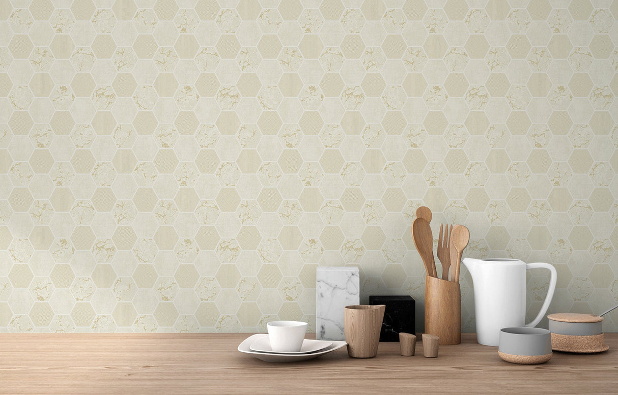 Fine Decor FD42413 Ceramica Cream Hexagon Tile Wallpaper