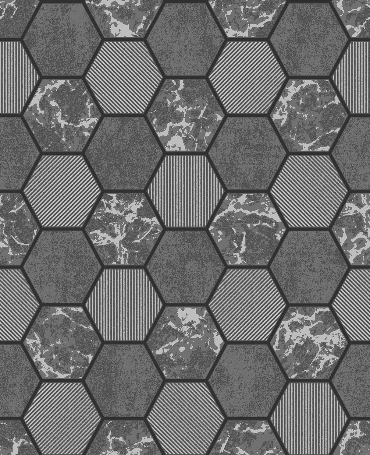 Fine Decor FD42414 Ceramica Black Hexagon Tile Wallpaper
