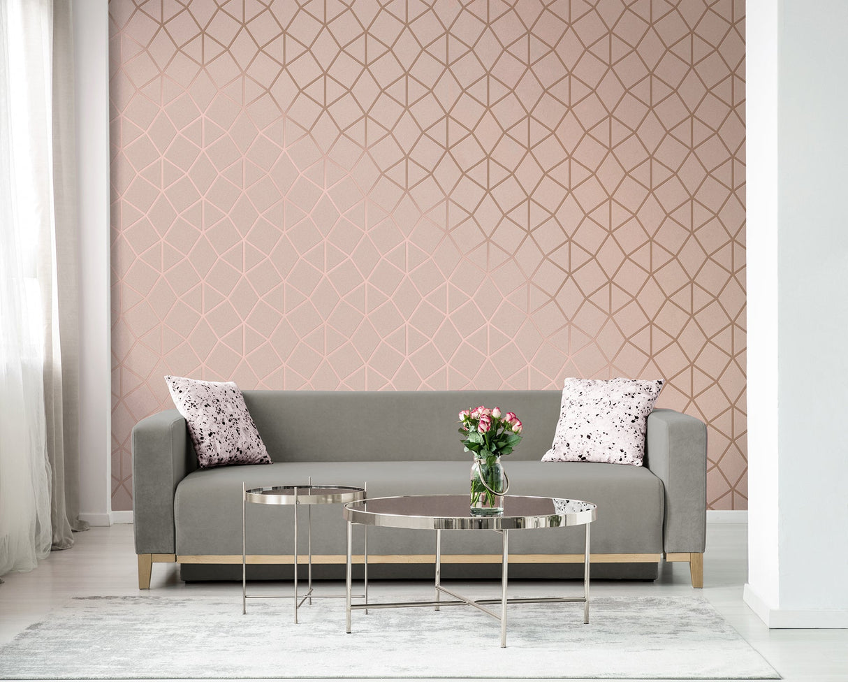 Fine Decor FD42561 Stella Blush Geo Trellis Wallpaper