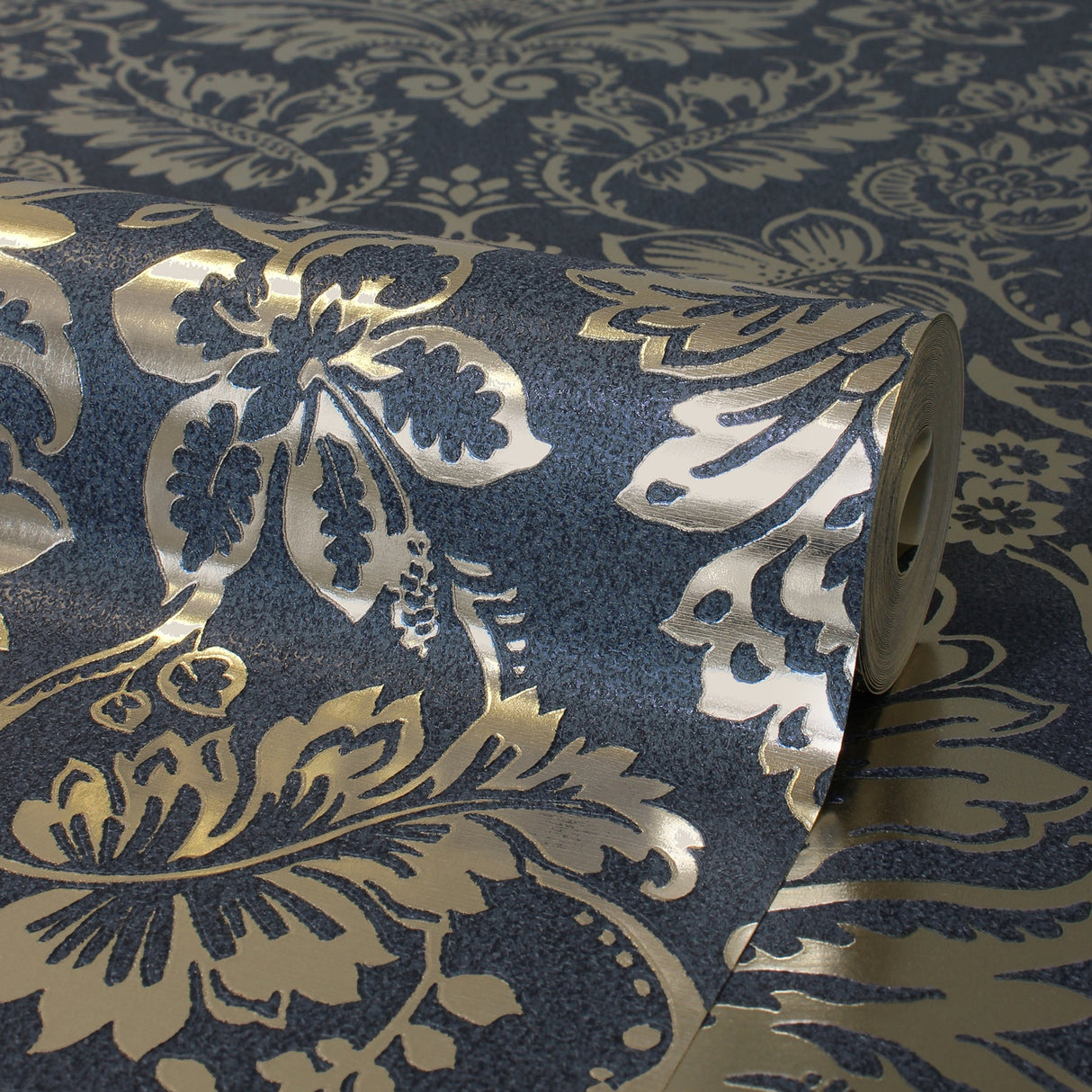 Fine Decor FD42564 Platinum Navy Damask Wallpaper