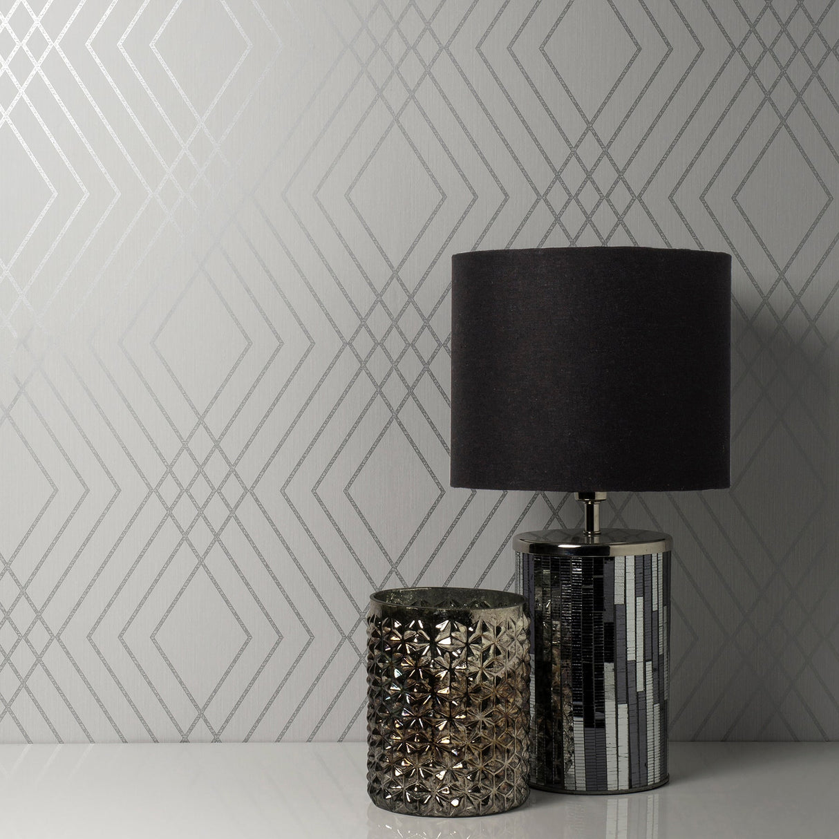 Fine Decor FD42603 Shard Silver Trellis Wallpaper