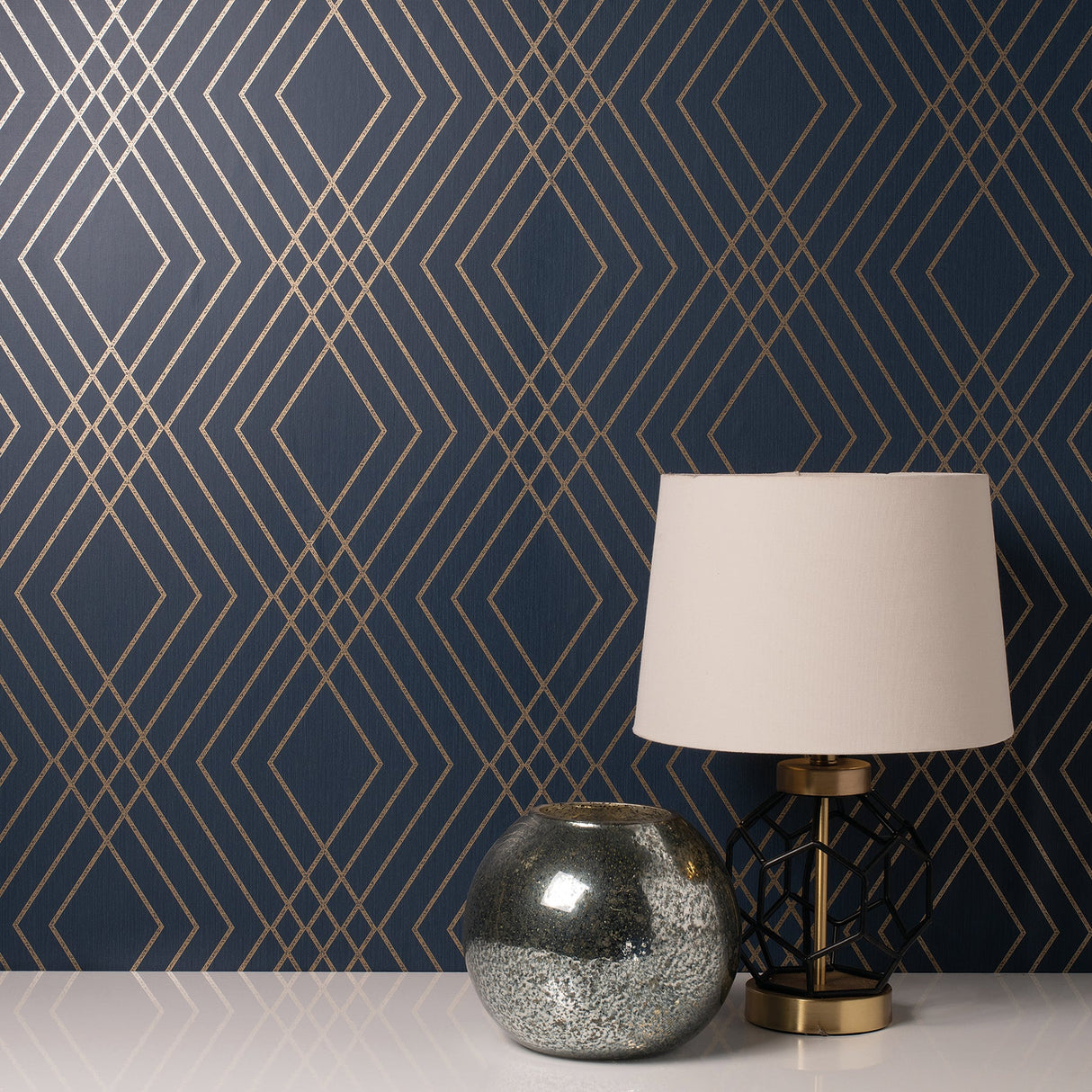 Fine Decor FD42605 Shard Navy Trellis Wallpaper