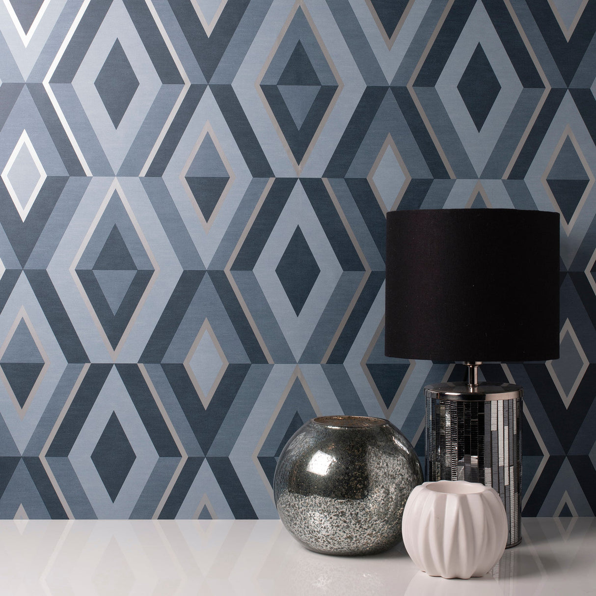 Fine Decor FD42608 Shard Blue Geometric Wallpaper