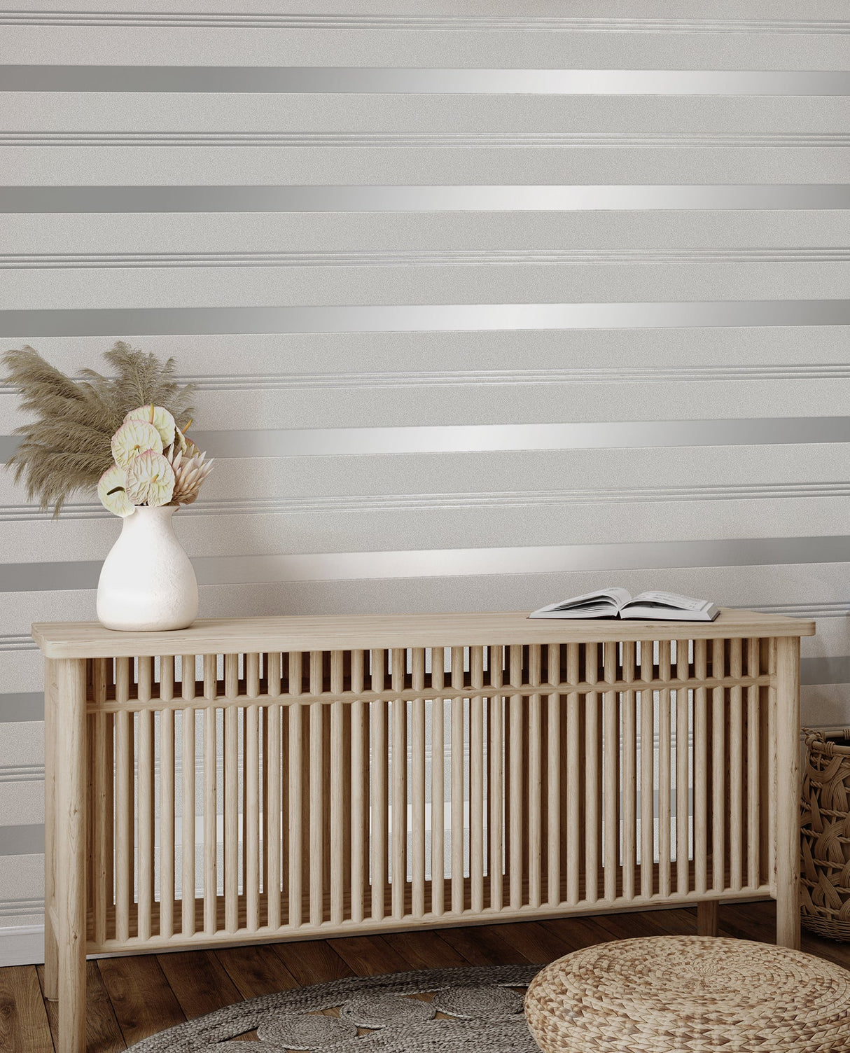 Fine Decor FD42797 Collin Silver Bexley Stripe Wallpaper
