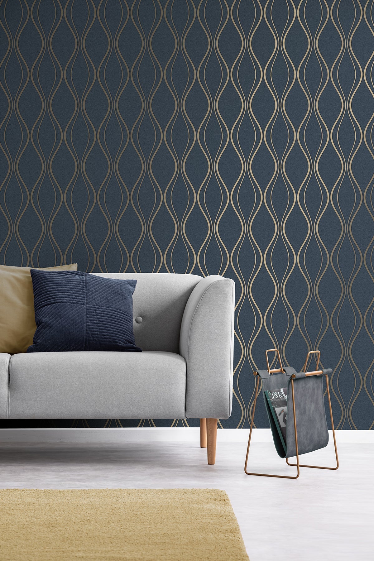 Fine Decor FD42801 Odie Blue Contour Wave Wallpaper