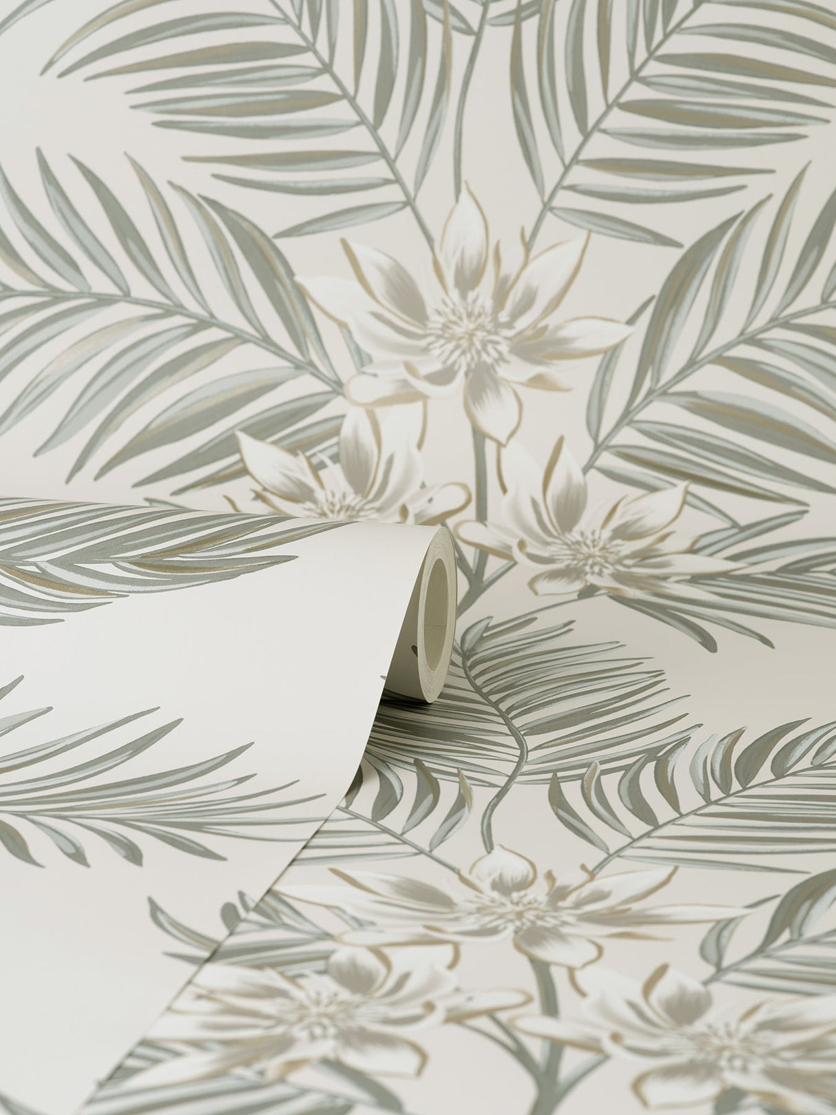 Fine Decor FD43277 Bali Light Grey Palm Wallpaper