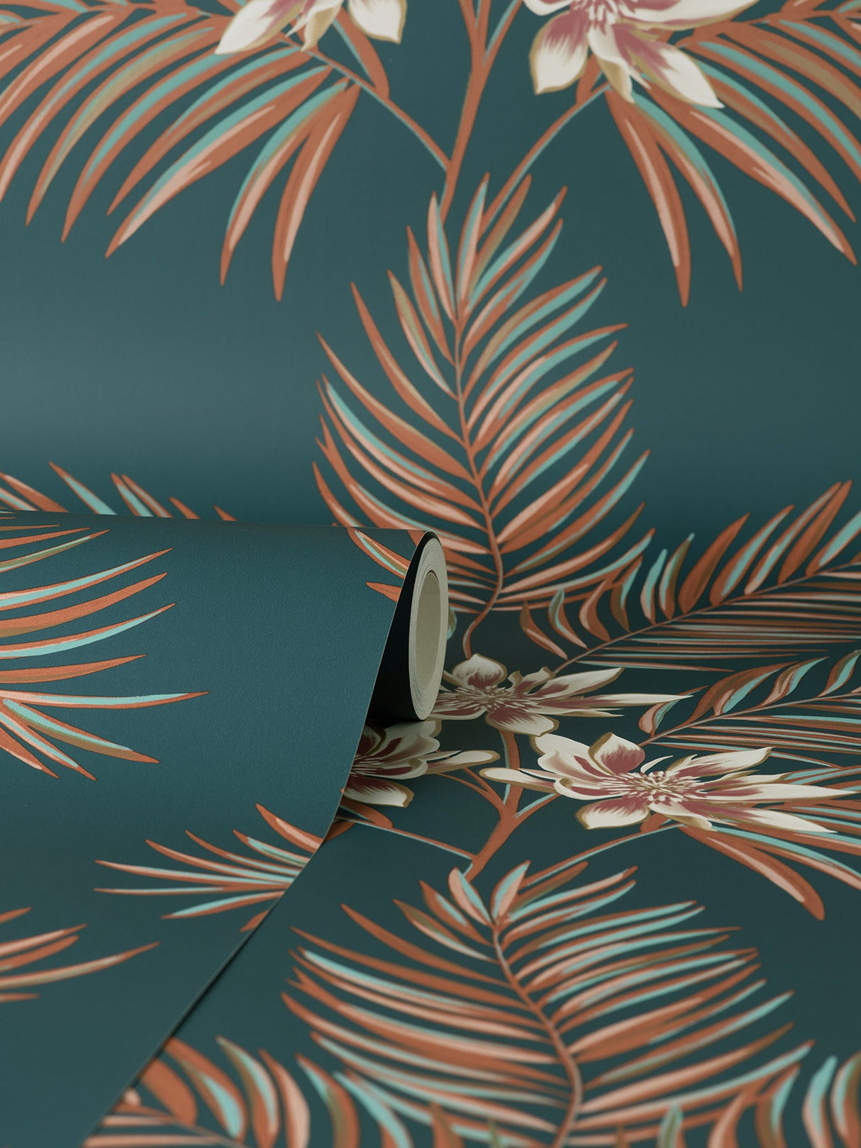 Fine Decor FD43280 Bali Teal Palm Wallpaper