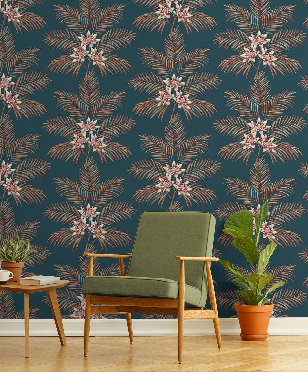 Fine Decor FD43280 Bali Teal Palm Wallpaper