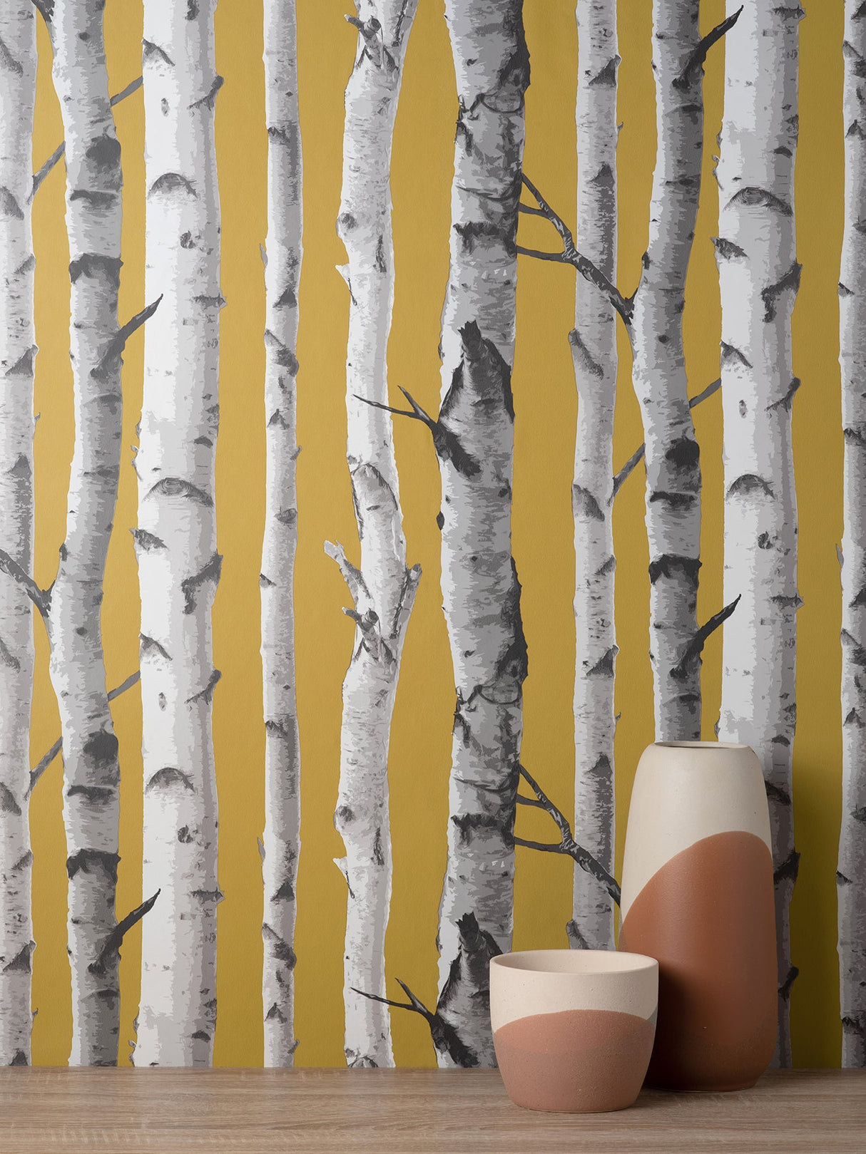 Fine Decor FD43290 Chester Mustard Birch Trees Wallpaper