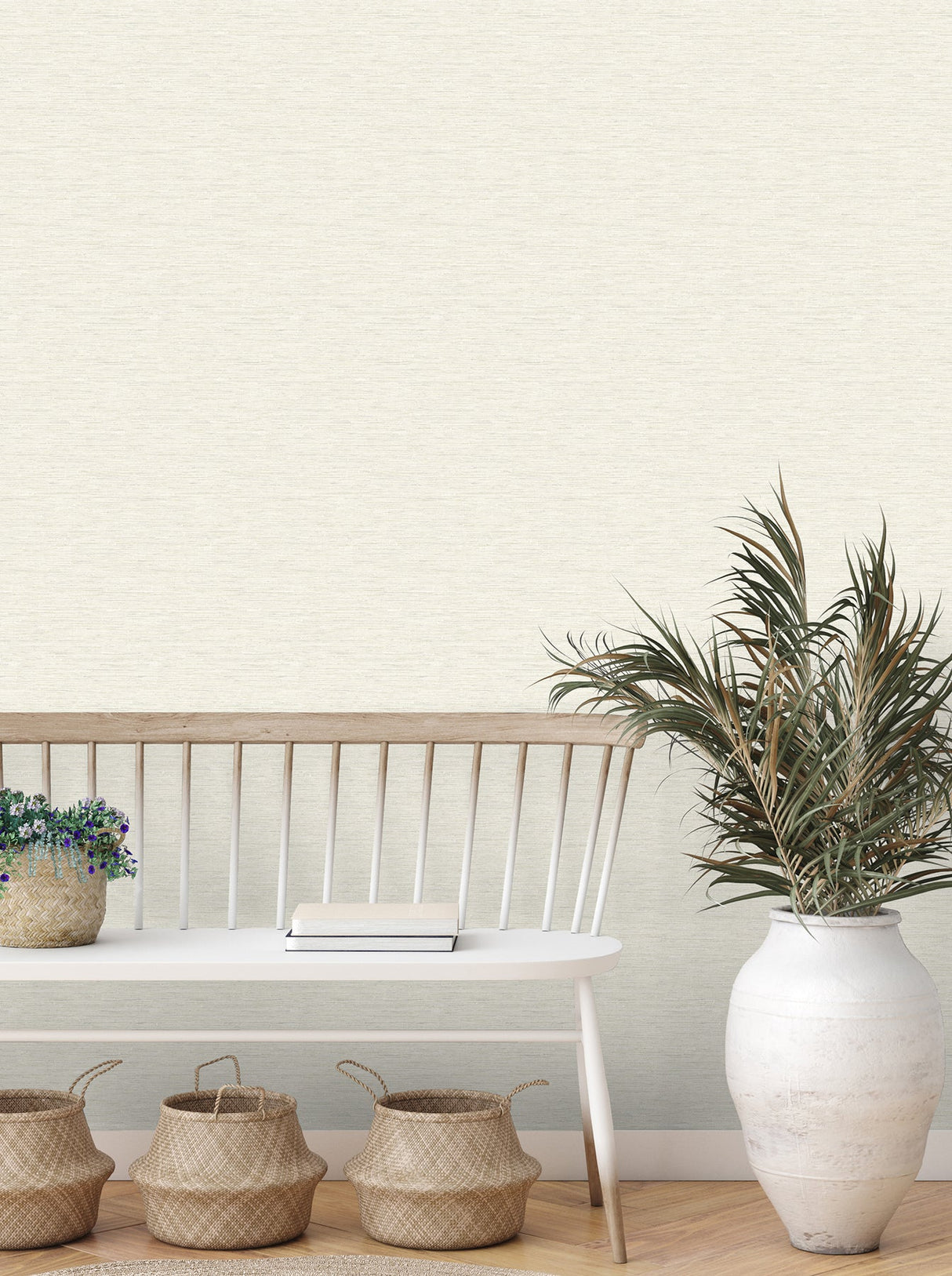 Fine Decor FD43312 Miya Cream Faux Grasscloth Wallpaper