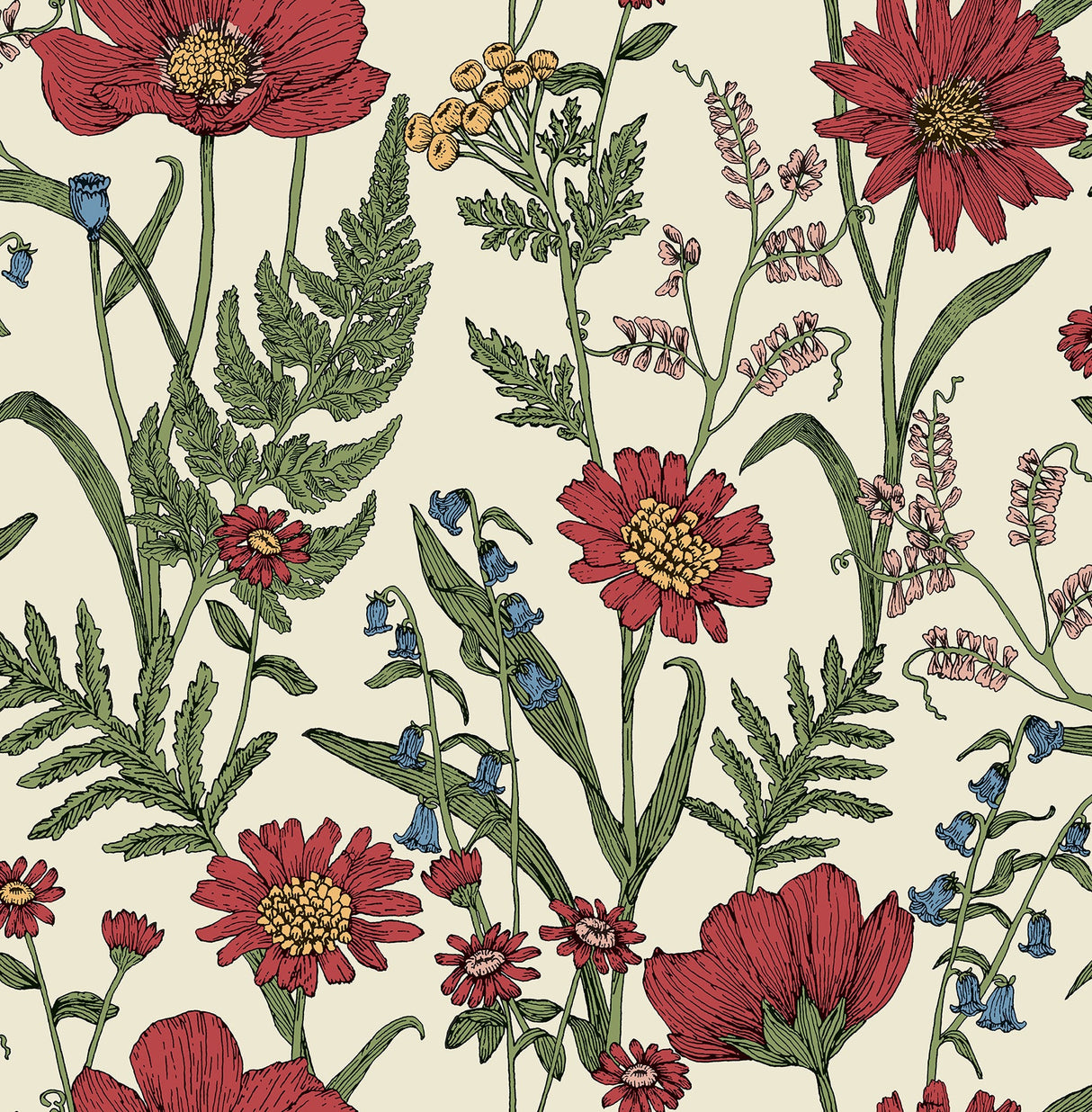 Fine Decor FD43335 Arden Red Wild Meadow Wallpaper
