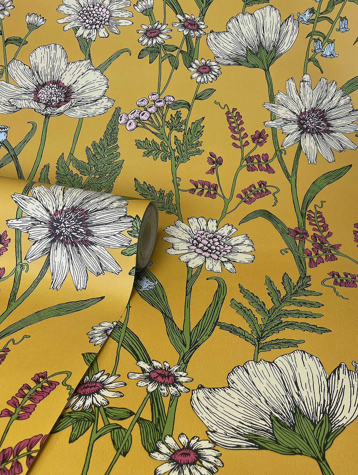 Fine Decor FD43336 Arden Mustard Wild Meadow Wallpaper