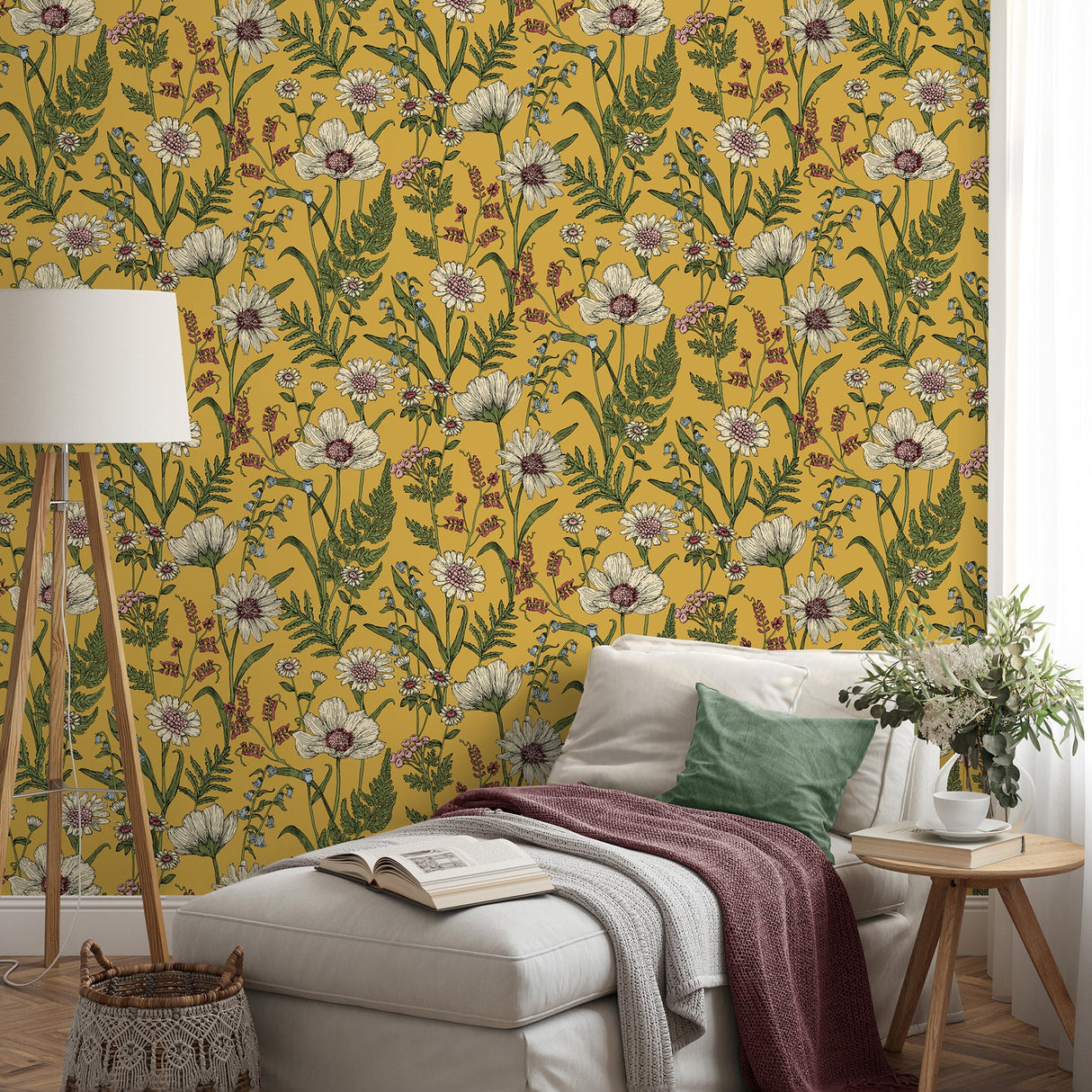 Fine Decor FD43336 Arden Mustard Wild Meadow Wallpaper
