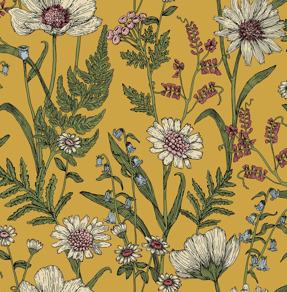 Fine Decor FD43336 Arden Mustard Wild Meadow Wallpaper