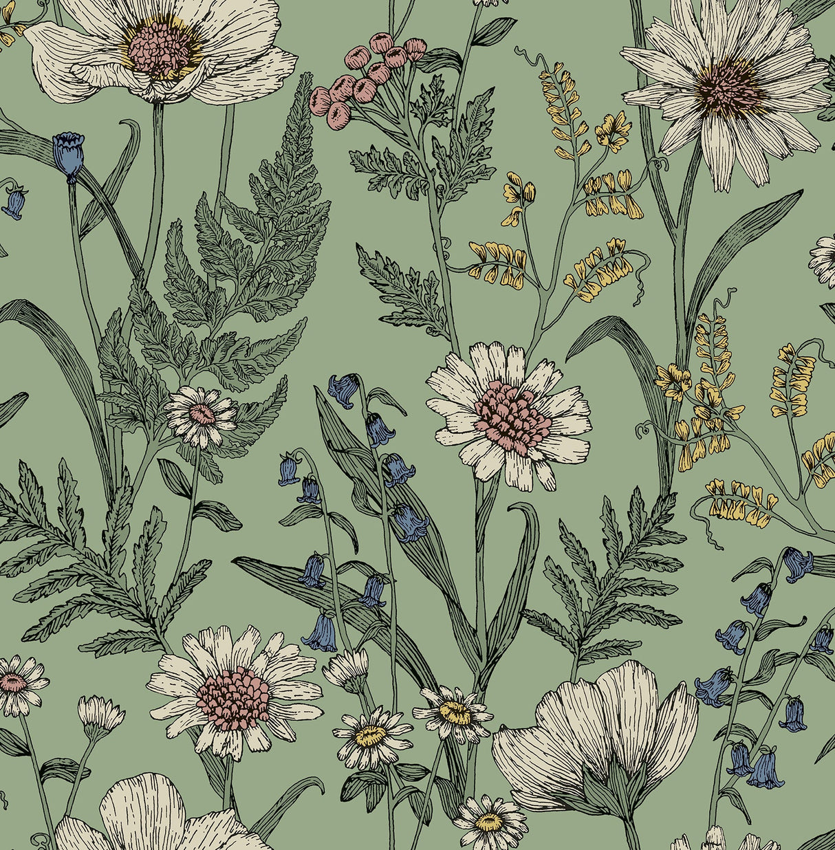 Fine Decor FD43337 Arden Sage Wild Meadow Wallpaper
