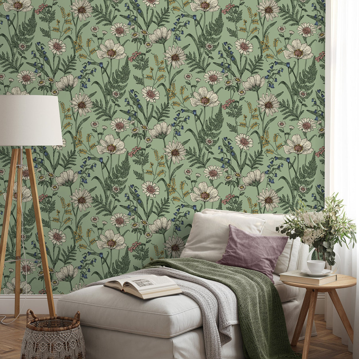 Fine Decor FD43337 Arden Sage Wild Meadow Wallpaper