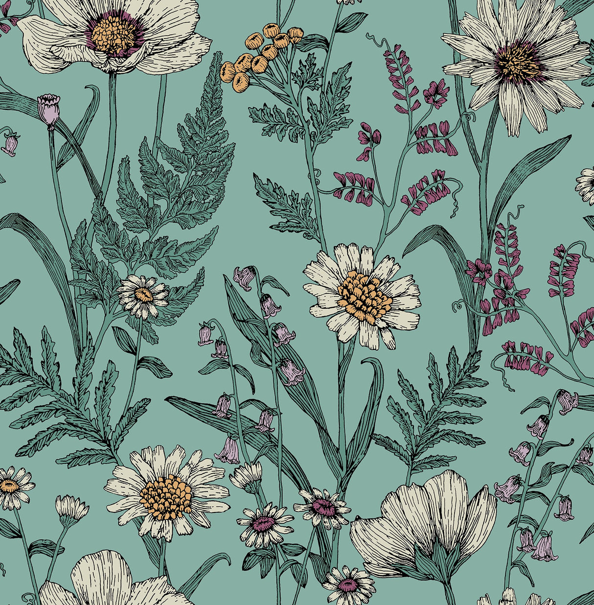 Fine Decor FD43338 Arden Blue Wild Meadow Wallpaper