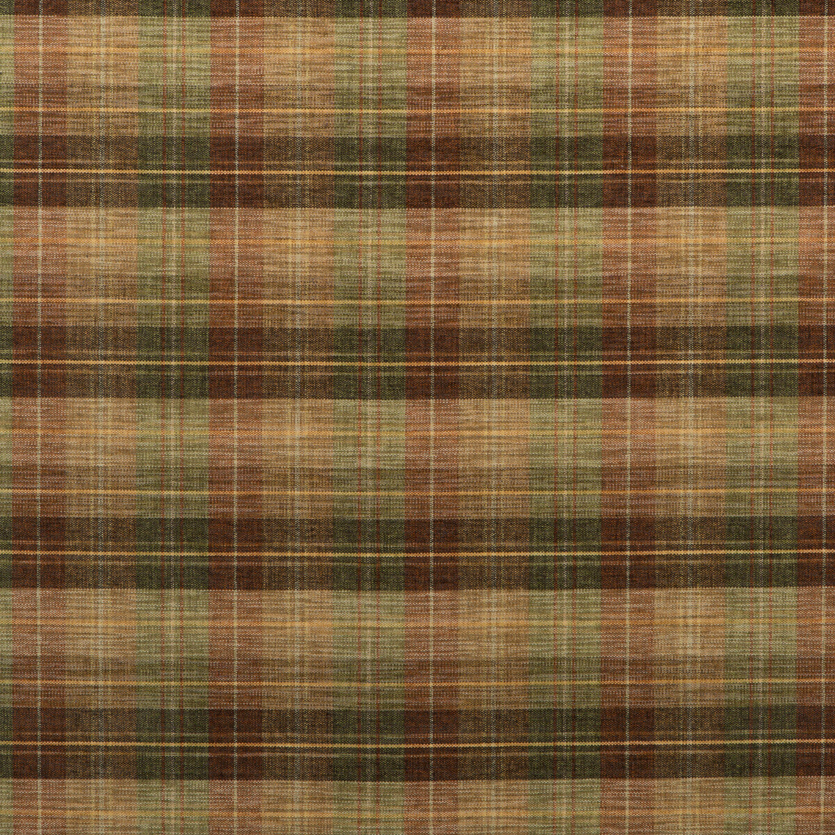 MULBERRY FD598.P13.0 CLAN CHENILLE BURNT ORANGE/GREEN/NUTMEG Fabric - Eade's Wallpaper