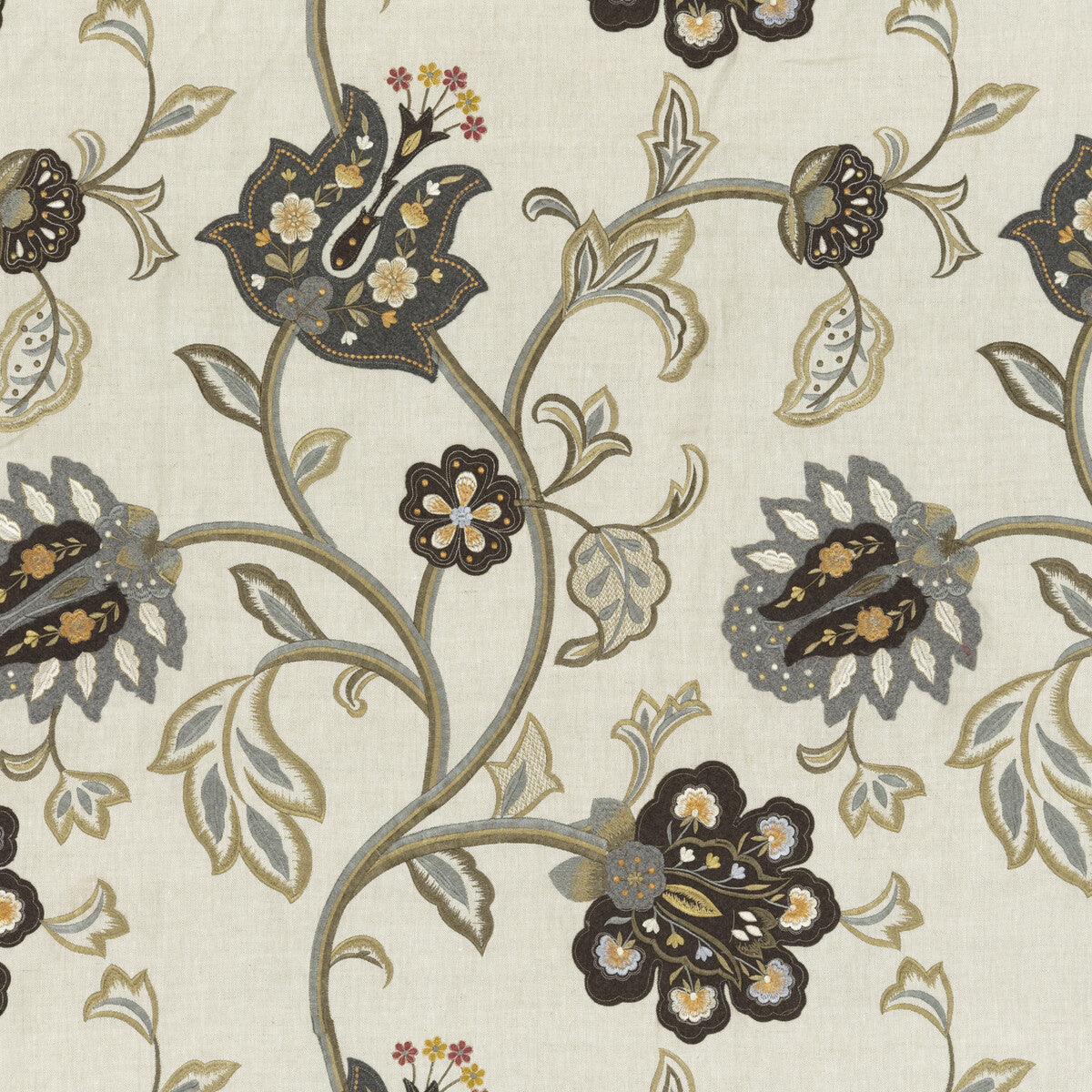 MULBERRY FD763.A15.0 FLORAL FANTASY WOODSMOKE Fabric - Eade's Wallpaper