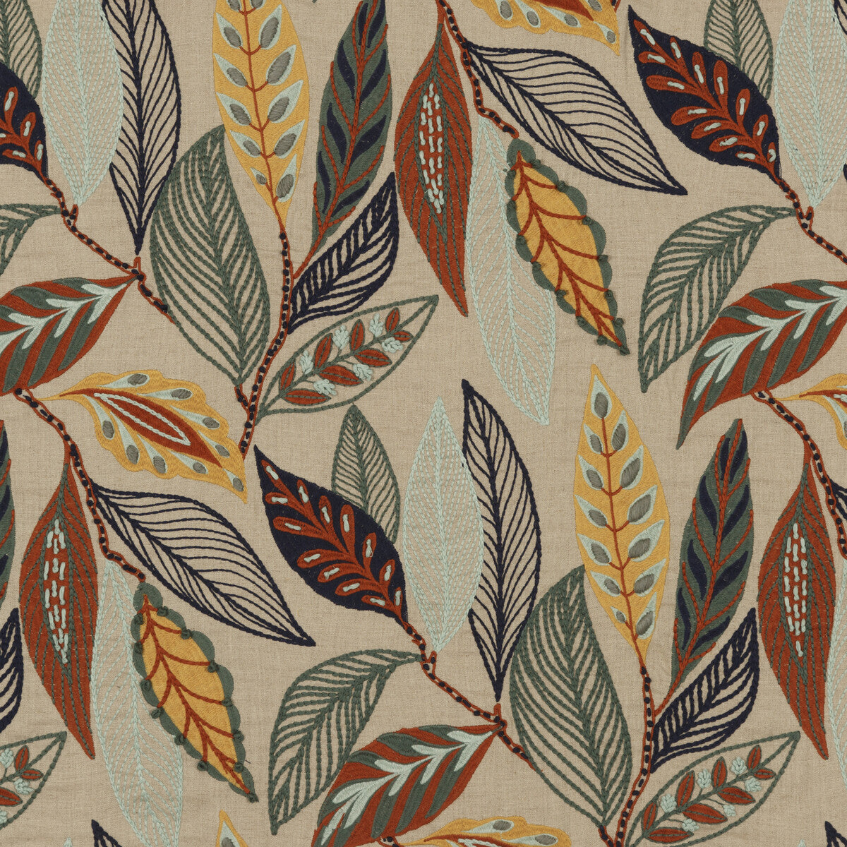 MULBERRY FD766.H43.0 FOREST LEAVES INDIGO/TEAL Fabric - Eade's Wallpaper
