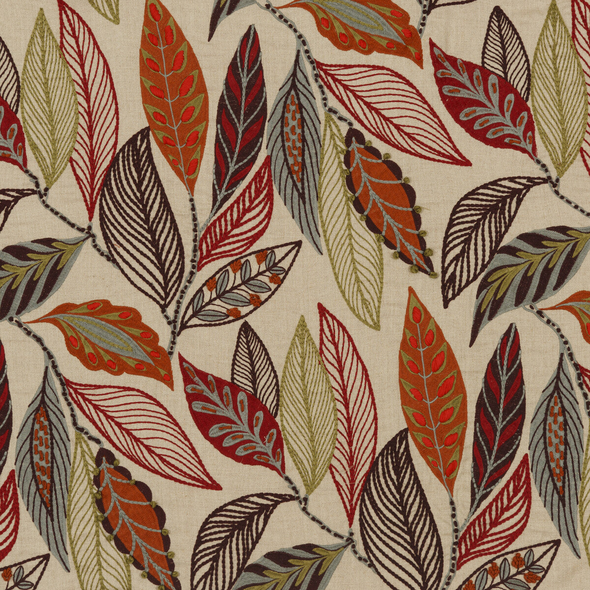 MULBERRY FD766.V54.0 FOREST LEAVES RED/PLUM Fabric - Eade's Wallpaper