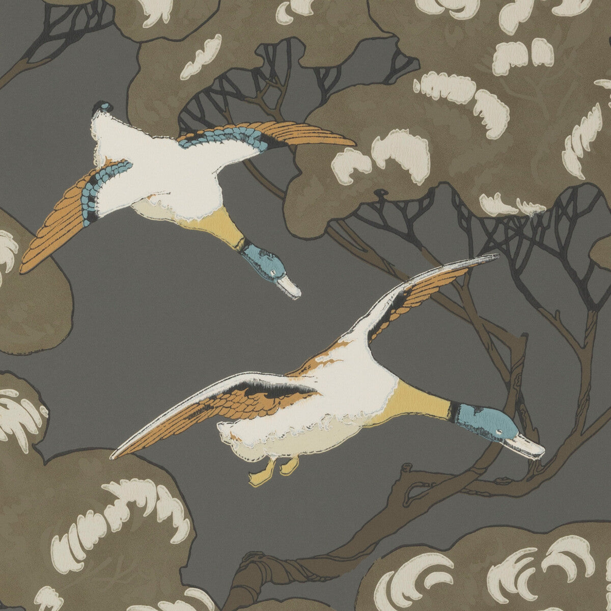 MULBERRY FG090.A101.0 FLYING DUCKS CHARCOAL Wallpaper - Eade's Wallpaper