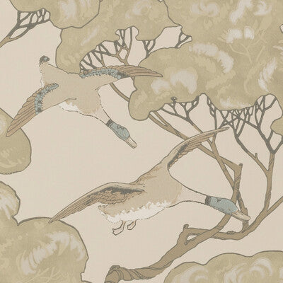 MULBERRY FG090.J80.0 FLYING DUCKS SILVER/TAUPE Wallpaper - Eade's Wallpaper