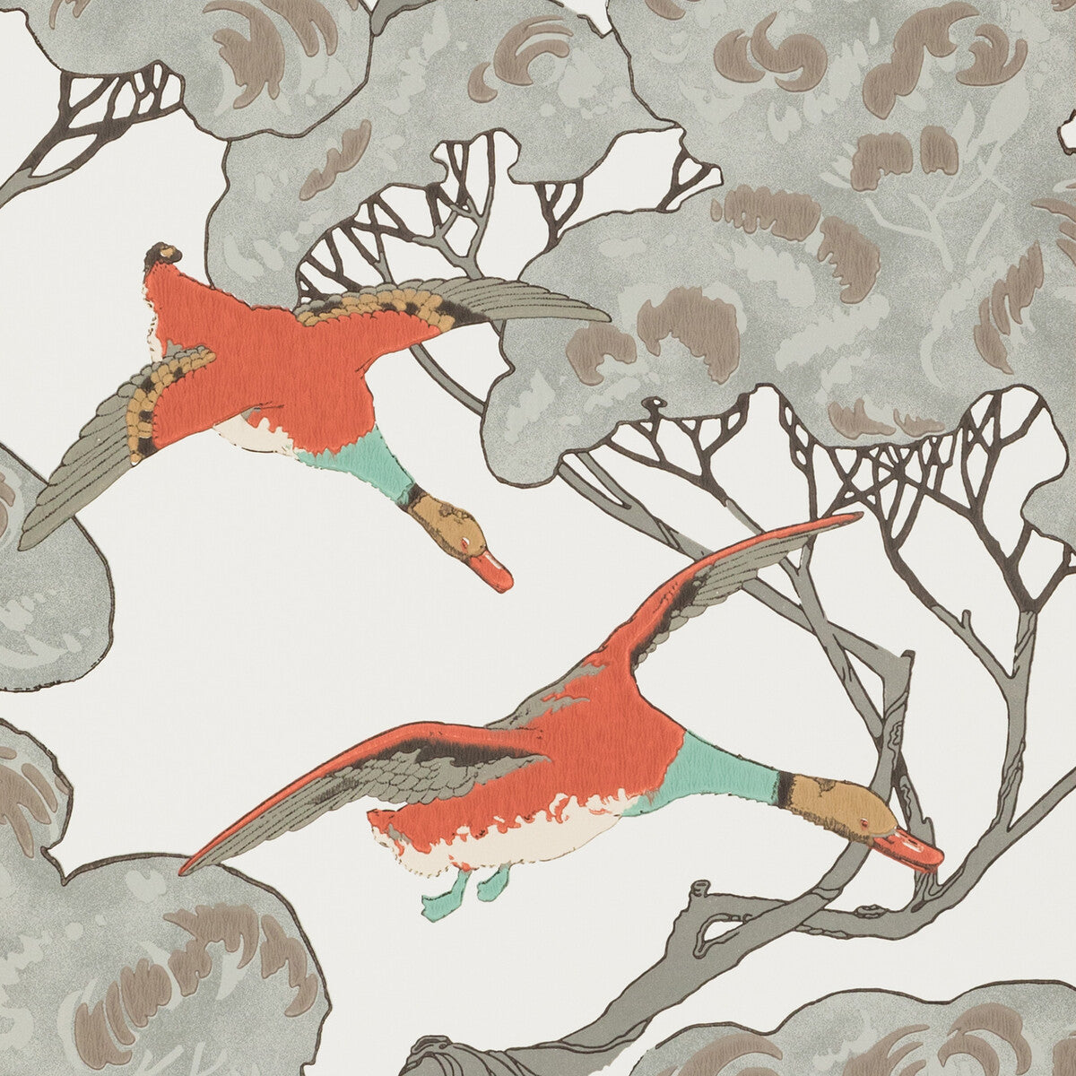 MULBERRY FG090.J87.0 FLYING DUCKS CORAL/CLAY Wallpaper - Eade's Wallpaper