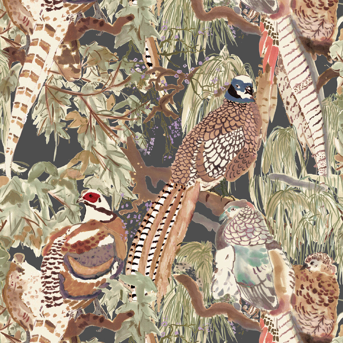 MULBERRY FG101.A101.0 GAME BIRDS CHARCOAL Wallpaper - Eade's Wallpaper