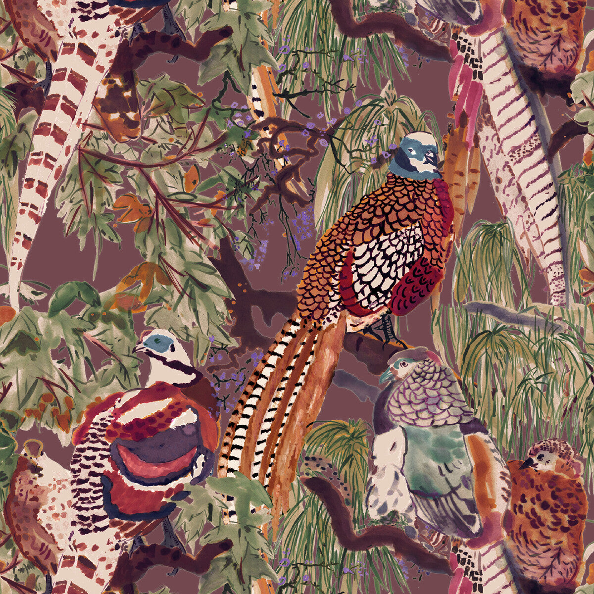 MULBERRY FG101.V54.0 GAME BIRDS RED/PLUM Wallpaper - Eade's Wallpaper