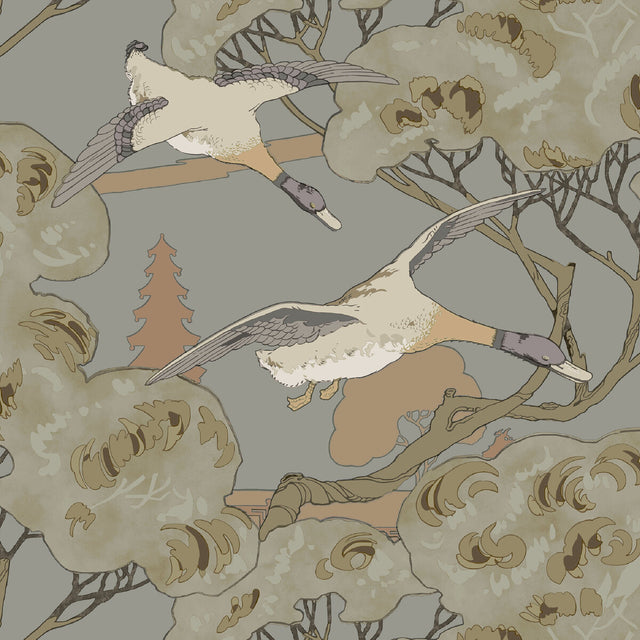 MULBERRY FG102.A116.0 GRAND FLYING DUCKS GREY/BLUE Wallpaper - Eade's Wallpaper