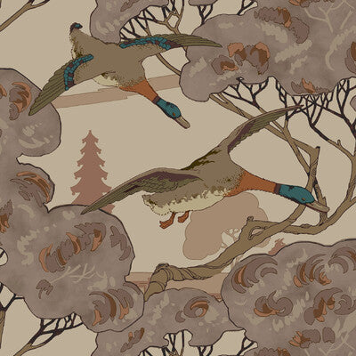 MULBERRY FG102.H113.0 GRAND FLYING DUCKS PLUM Wallpaper - Eade's Wallpaper