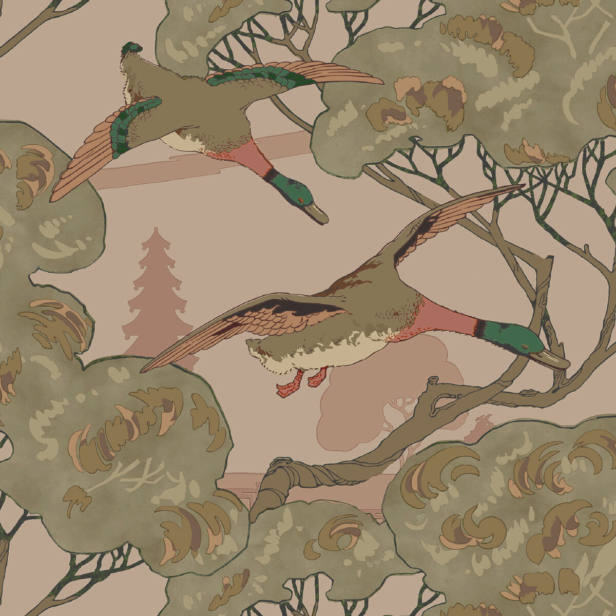 MULBERRY FG102.H150.0 GRAND FLYING DUCKS PLASTER Wallpaper - Eade's Wallpaper