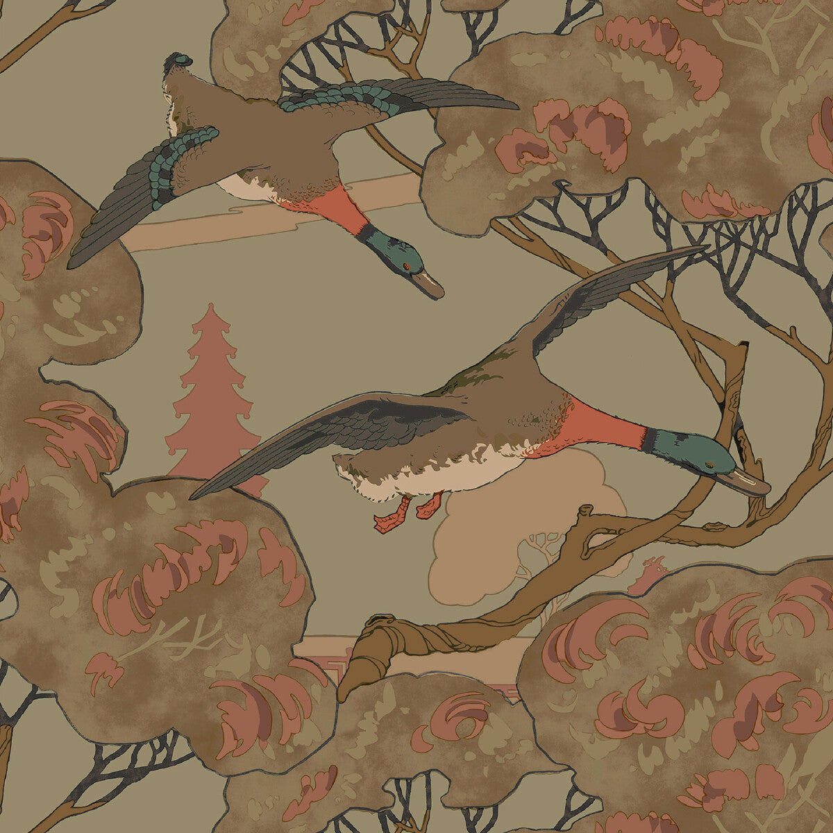 MULBERRY FG102.S108.0 GRAND FLYING DUCKS SAGE Wallpaper - Eade's Wallpaper