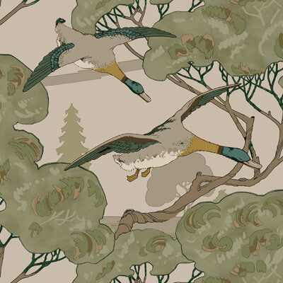 MULBERRY FG102.S16.0 GRAND FLYING DUCKS EMERALD Wallpaper - Eade's Wallpaper