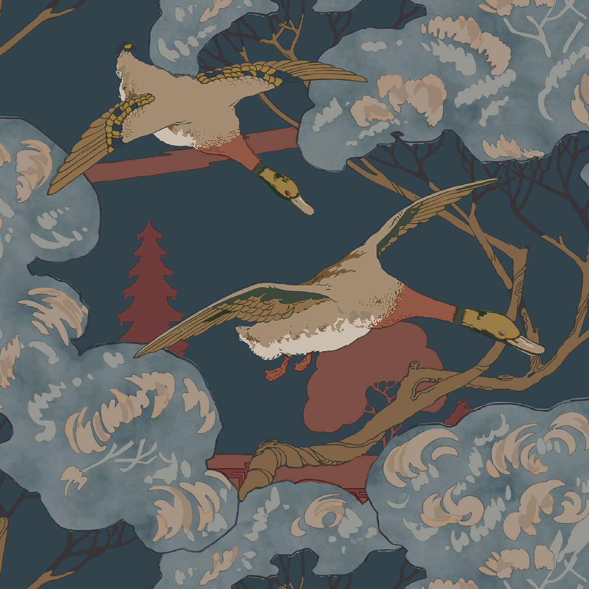 MULBERRY FG102.V110.0 GRAND FLYING DUCKS RED/BLUE Wallpaper - Eade's Wallpaper