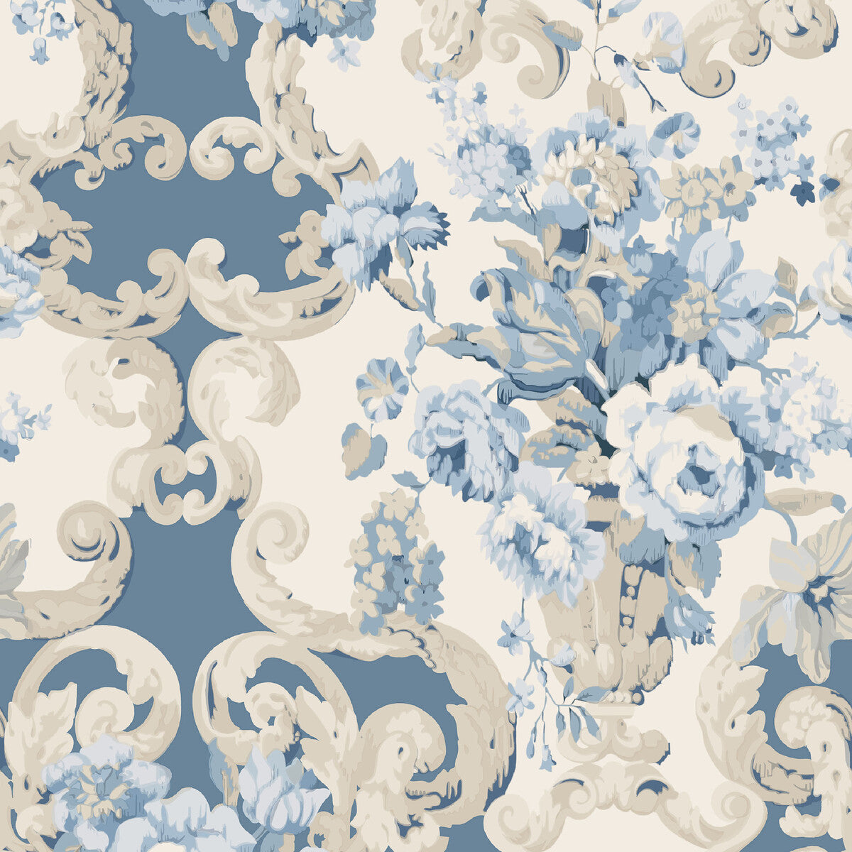 MULBERRY FG103.H101.0 FLORAL ROCOCO BLUE Wallpaper - Eade's Wallpaper