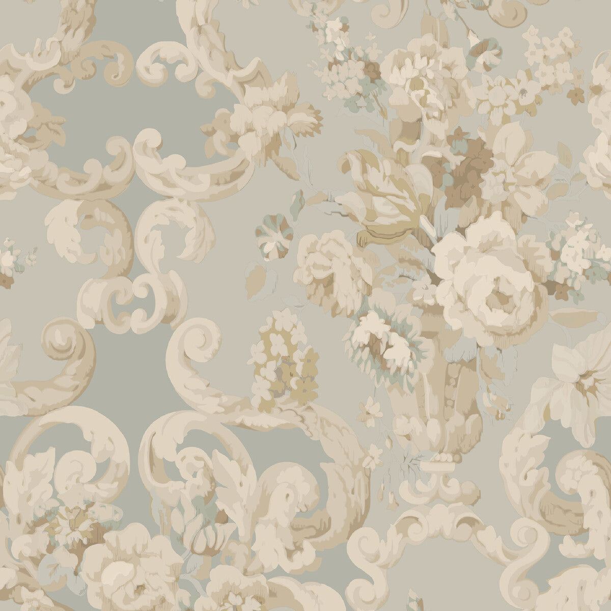 MULBERRY FG103.R104.0 FLORAL ROCOCO AQUA Wallpaper - Eade's Wallpaper