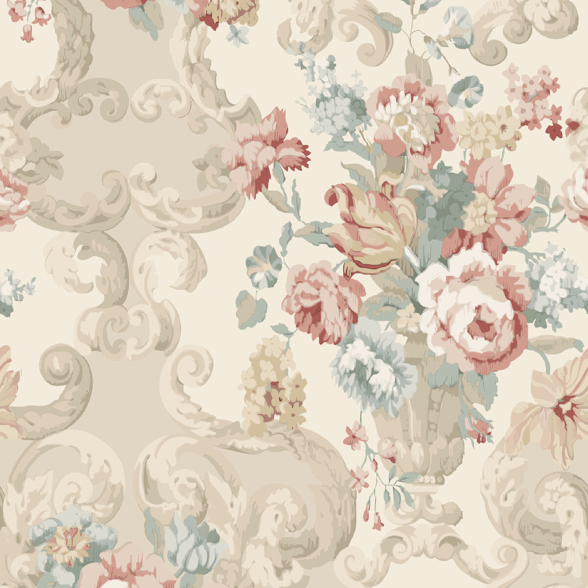 MULBERRY FG103.R114.0 FLORAL ROCOCO LOVAT/RED Wallpaper - Eade's Wallpaper